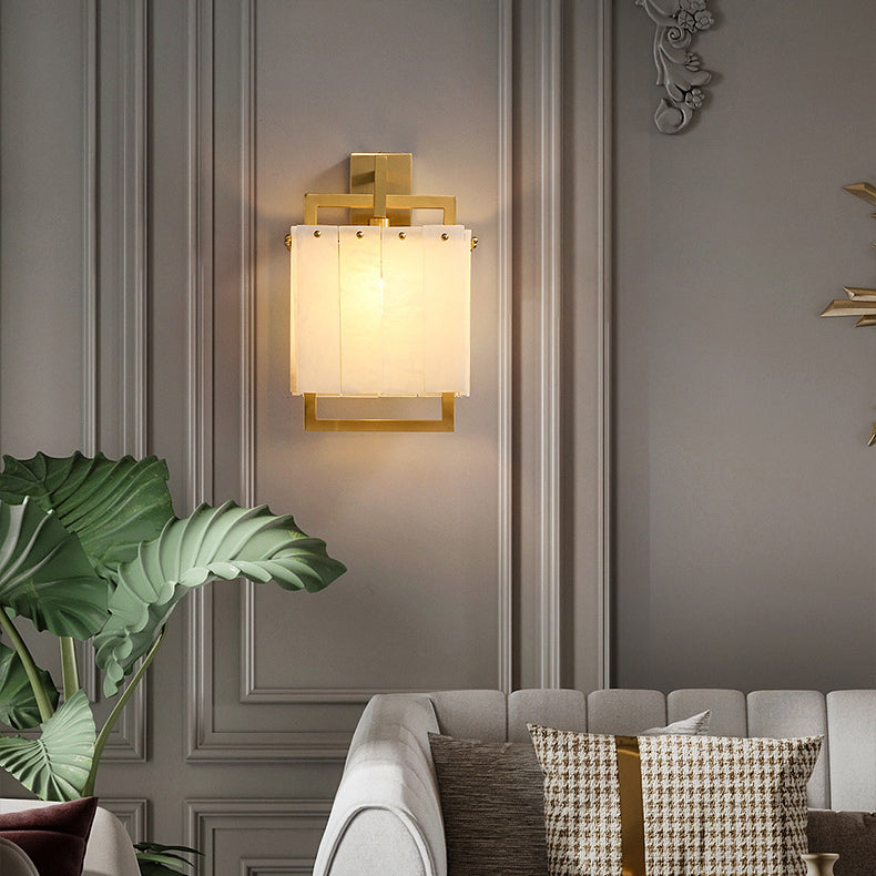 Modern Mid-Century Cube Copper Marble 1-Light Wall Sconce Lamp For Bedroom