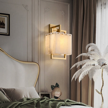 Modern Mid-Century Cube Copper Marble 1-Light Wall Sconce Lamp For Bedroom