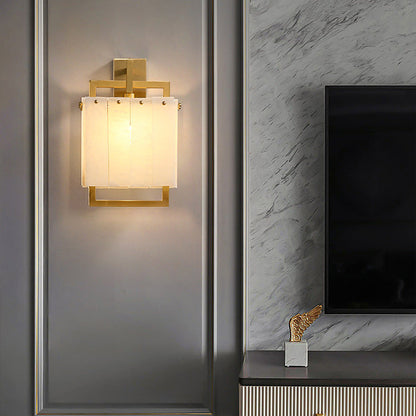 Modern Mid-Century Cube Copper Marble 1-Light Wall Sconce Lamp For Bedroom