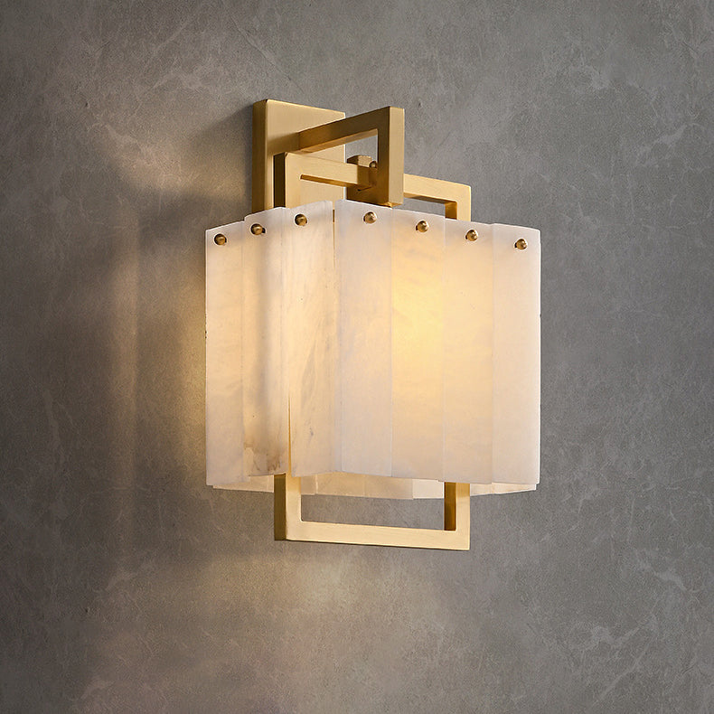 Modern Mid-Century Cube Copper Marble 1-Light Wall Sconce Lamp For Bedroom