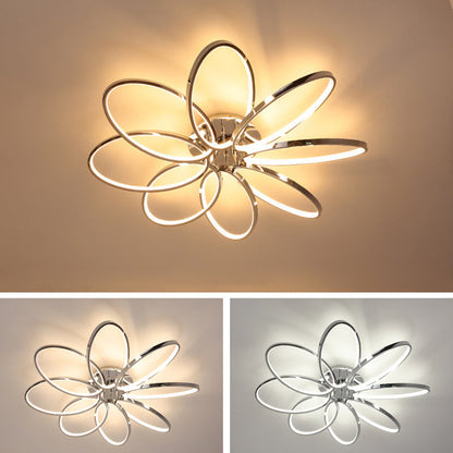 مصباح سقف LED شبه مدمج مصنوع من الأكريليك والألومنيوم متعدد الحلقات بتصميم إسكندنافي معاصر لغرفة النوم