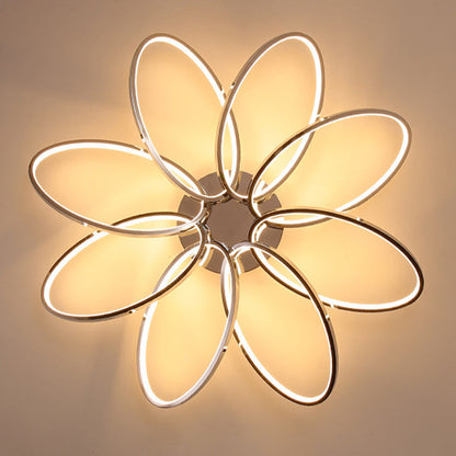 مصباح سقف LED شبه مدمج مصنوع من الأكريليك والألومنيوم متعدد الحلقات بتصميم إسكندنافي معاصر لغرفة النوم