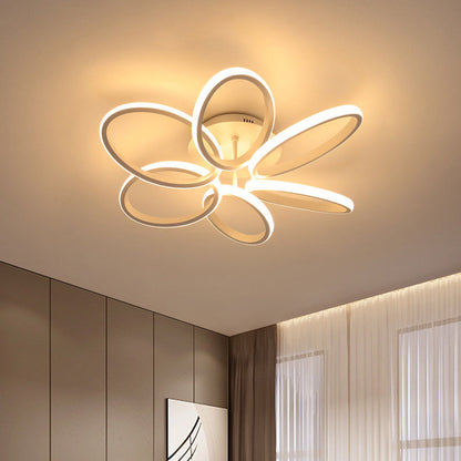 مصباح سقف LED شبه مدمج مصنوع من الأكريليك والألومنيوم متعدد الحلقات بتصميم إسكندنافي معاصر لغرفة النوم
