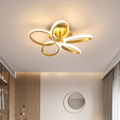 مصباح سقف LED شبه مدمج مصنوع من الأكريليك والألومنيوم متعدد الحلقات بتصميم إسكندنافي معاصر لغرفة النوم