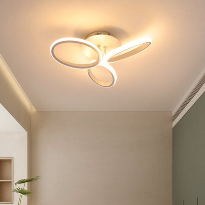 مصباح سقف LED شبه مدمج مصنوع من الأكريليك والألومنيوم متعدد الحلقات بتصميم إسكندنافي معاصر لغرفة النوم