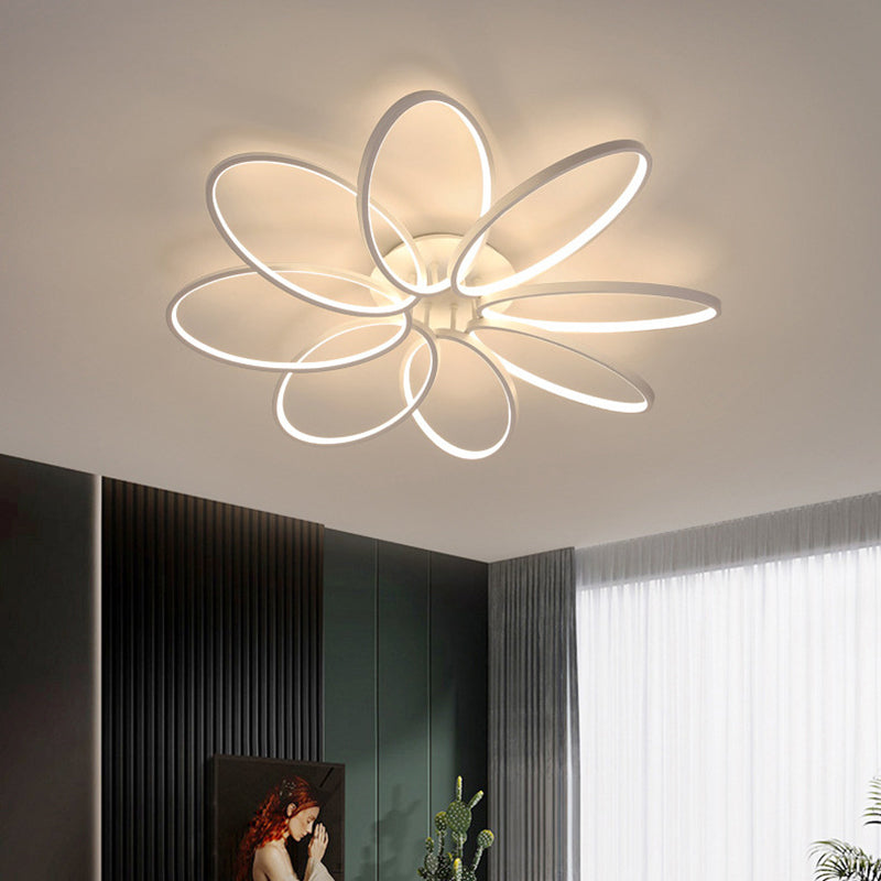 مصباح سقف LED شبه مدمج مصنوع من الأكريليك والألومنيوم متعدد الحلقات بتصميم إسكندنافي معاصر لغرفة النوم