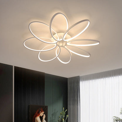 مصباح سقف LED شبه مدمج مصنوع من الأكريليك والألومنيوم متعدد الحلقات بتصميم إسكندنافي معاصر لغرفة النوم