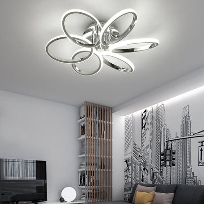 مصباح سقف LED شبه مدمج مصنوع من الأكريليك والألومنيوم متعدد الحلقات بتصميم إسكندنافي معاصر لغرفة النوم