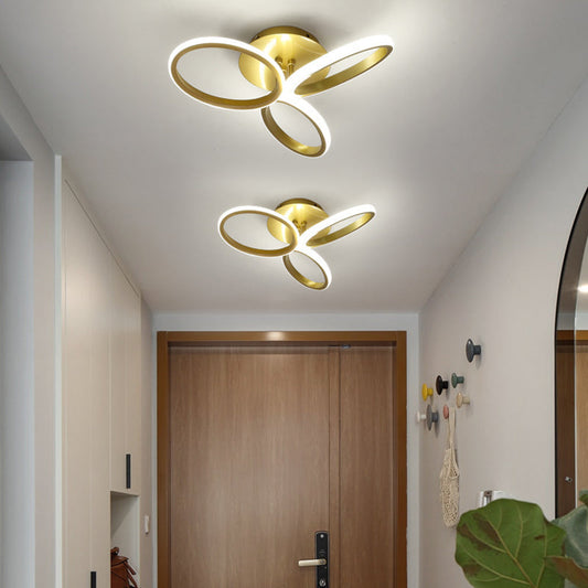 مصباح سقف LED شبه مدمج مصنوع من الأكريليك والألومنيوم متعدد الحلقات بتصميم إسكندنافي معاصر لغرفة النوم