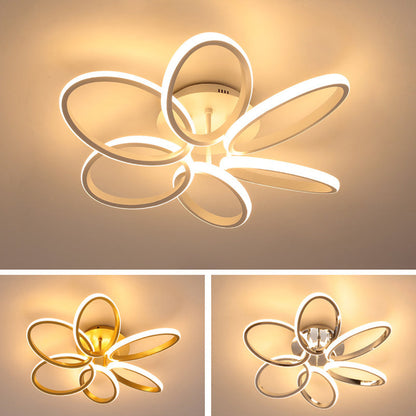 مصباح سقف LED شبه مدمج مصنوع من الأكريليك والألومنيوم متعدد الحلقات بتصميم إسكندنافي معاصر لغرفة النوم