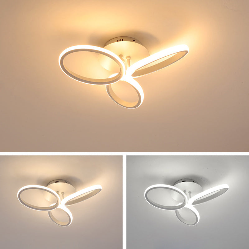 مصباح سقف LED شبه مدمج مصنوع من الأكريليك والألومنيوم متعدد الحلقات بتصميم إسكندنافي معاصر لغرفة النوم