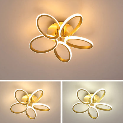 مصباح سقف LED شبه مدمج مصنوع من الأكريليك والألومنيوم متعدد الحلقات بتصميم إسكندنافي معاصر لغرفة النوم