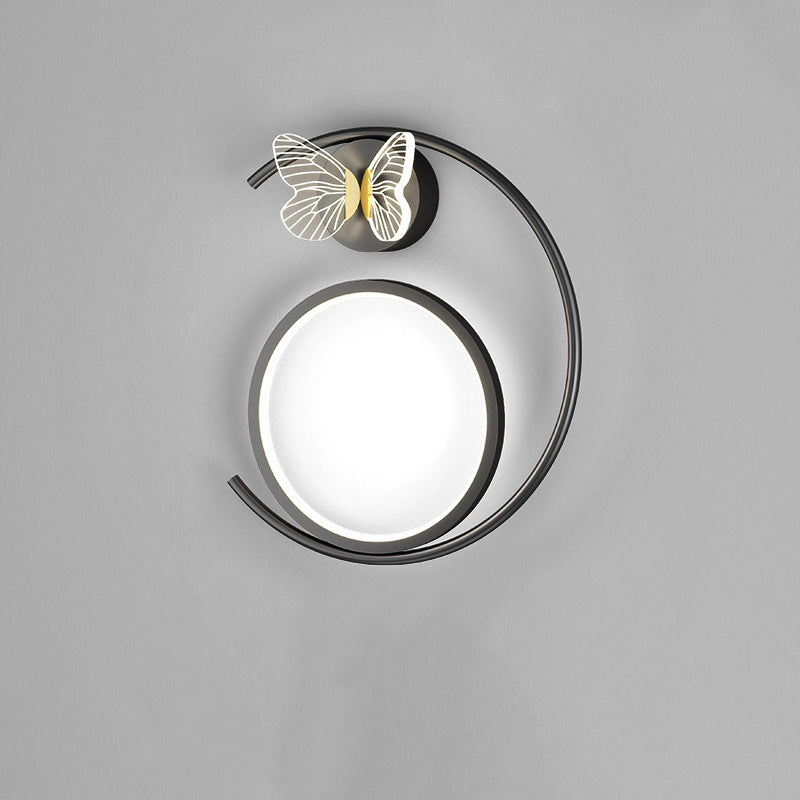 Modern Simplicity Butterfly Circle Iron Silicone Strip LED Wall Sconce Lamp For Bedroom