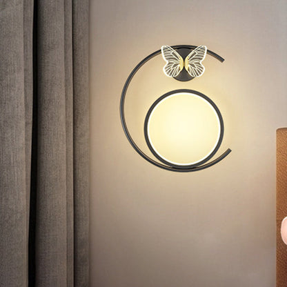 Modern Simplicity Butterfly Circle Iron Silicone Strip LED Wall Sconce Lamp For Bedroom