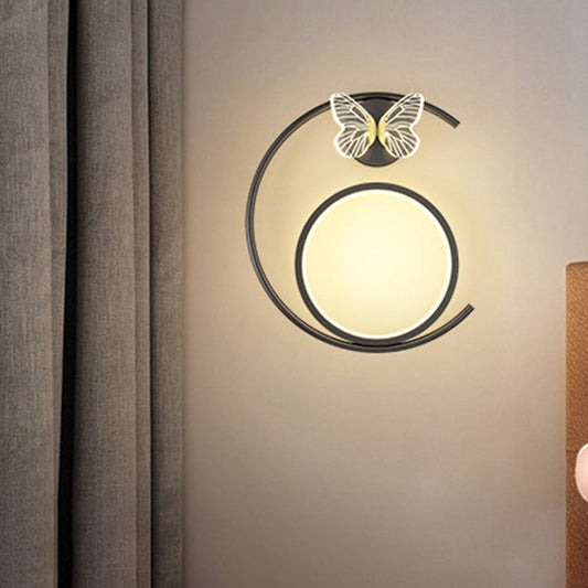 Modern Simplicity Butterfly Circle Iron Silicone Strip LED Wall Sconce Lamp For Bedroom