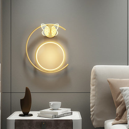 Modern Simplicity Butterfly Circle Iron Silicone Strip LED Wall Sconce Lamp For Bedroom