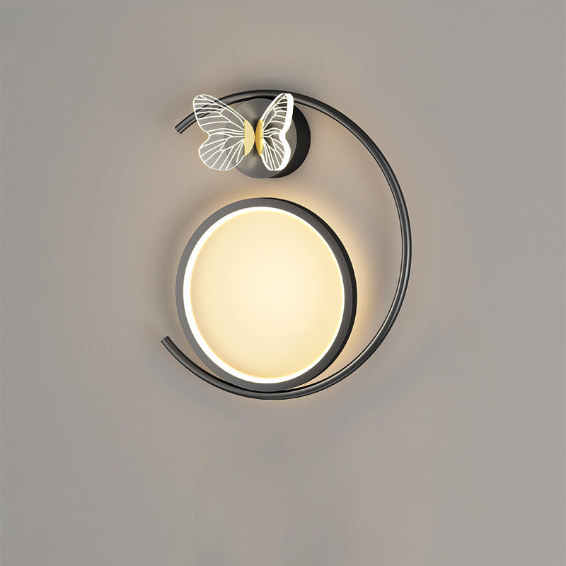 Modern Simplicity Butterfly Circle Iron Silicone Strip LED Wall Sconce Lamp For Bedroom