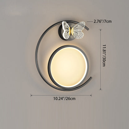 Modern Simplicity Butterfly Circle Iron Silicone Strip LED Wall Sconce Lamp For Bedroom