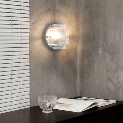 Modern Art Deco Ice Round Metal Glass 1-Light Wall Sconce Lamp For Bedroom