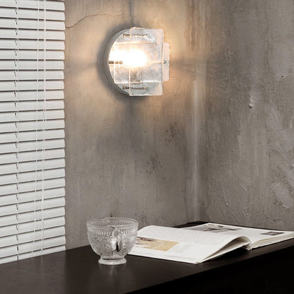 Modern Art Deco Ice Round Metal Glass 1-Light Wall Sconce Lamp For Bedroom