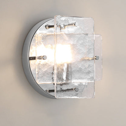 Modern Art Deco Ice Round Metal Glass 1-Light Wall Sconce Lamp For Bedroom
