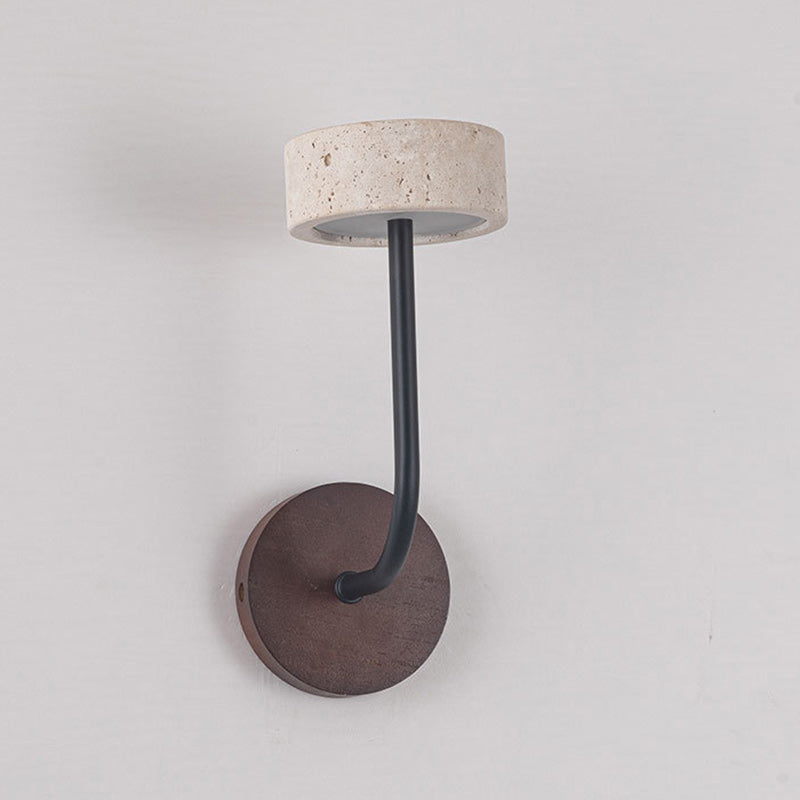 Modern Mid-Century Round Yellow Travertine Solid Wood LED Wall Sconce Lamp For Bedroom