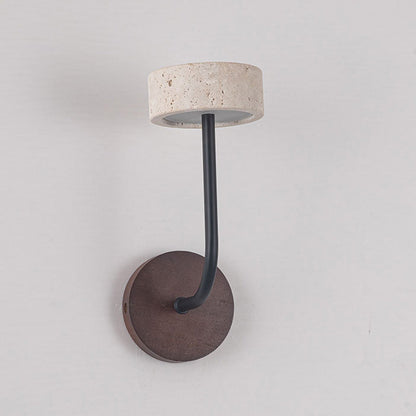Modern Mid-Century Round Yellow Travertine Solid Wood LED Wall Sconce Lamp For Bedroom