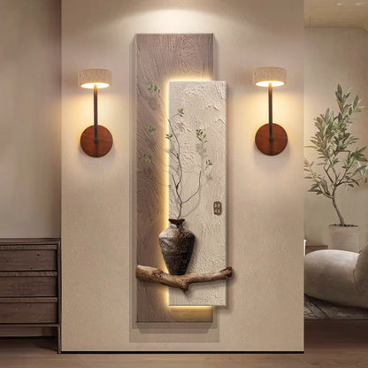 Modern Mid-Century Round Yellow Travertine Solid Wood LED Wall Sconce Lamp For Bedroom
