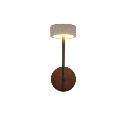 Modern Mid-Century Round Yellow Travertine Solid Wood LED Wall Sconce Lamp For Bedroom