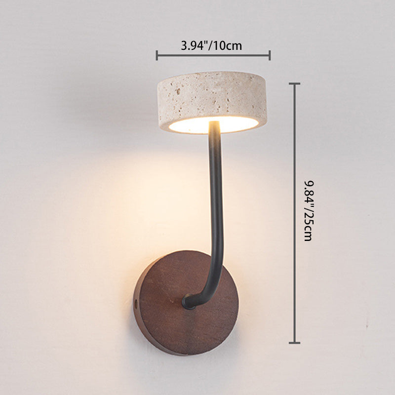 Modern Mid-Century Round Yellow Travertine Solid Wood LED Wall Sconce Lamp For Bedroom