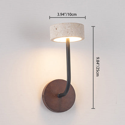 Modern Mid-Century Round Yellow Travertine Solid Wood LED Wall Sconce Lamp For Bedroom