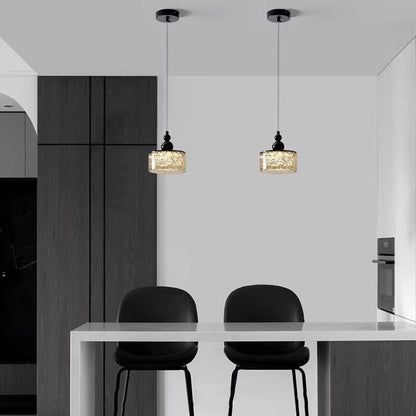 Modern Art Deco Transparent Cylinder Resin Stainless Steel LED Pendant Light For Living Room