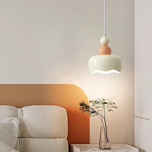 Modern Minimalist Cream-Toned Cake Shape Iron 1-Light Pendant Light For Bedroom
