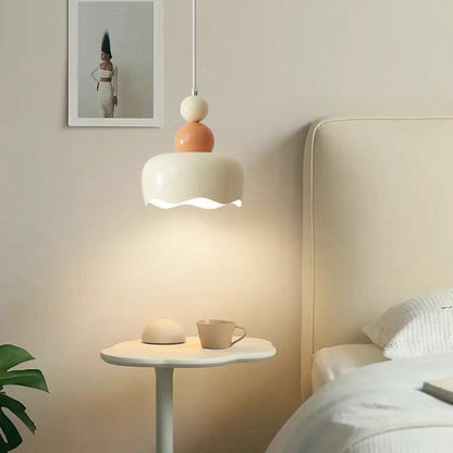 Modern Minimalist Cream-Toned Cake Shape Iron 1-Light Pendant Light For Bedroom