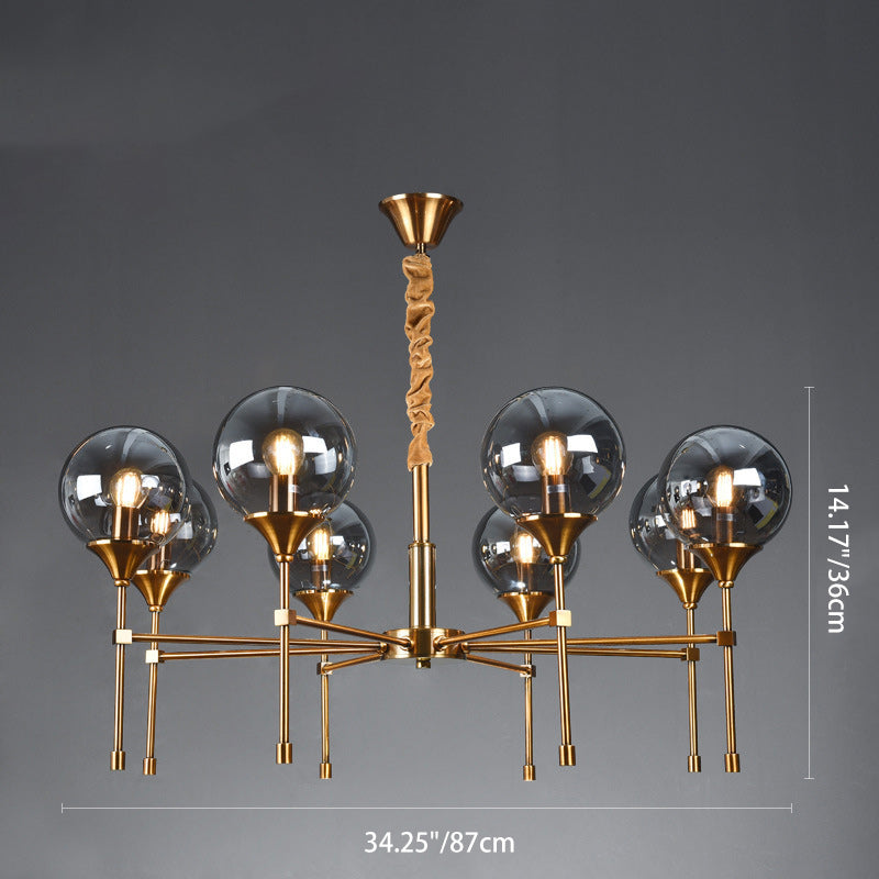 Modern Transitional Elegance Sphere Glass Iron 6/8 Light Chandelier For Living Room