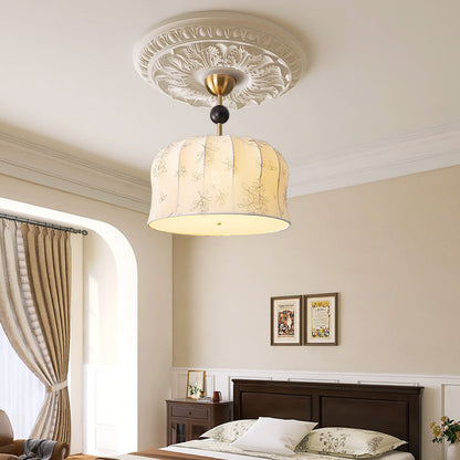 Modern Mid-Century Pumpkin-shaped Dome Iron Ash Wood Fabric 1-Light Pendant Light For Bedroom