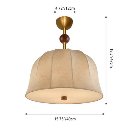 Modern Mid-Century Pumpkin-shaped Dome Iron Ash Wood Fabric 1-Light Pendant Light For Bedroom