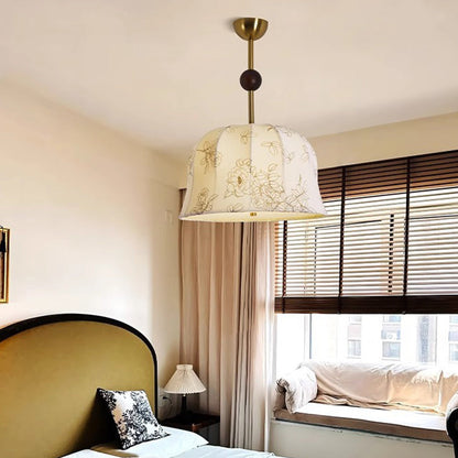 Modern Mid-Century Pumpkin-shaped Dome Iron Ash Wood Fabric 1-Light Pendant Light For Bedroom