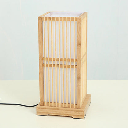 Traditional Japanese Tatami Box-shaped Bamboo 1-Light Table Lamp For Bedroom
