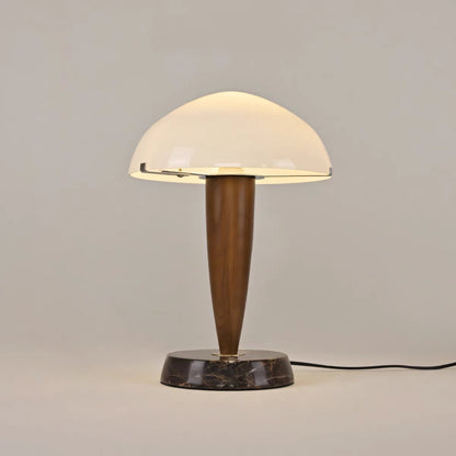 Traditional Vintage Wood Grain Mushroom-shaped Marble Ash Wood Glass 1-Light Table Lamp For Bedroom