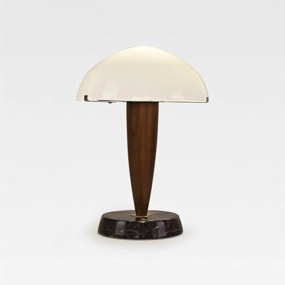 Traditional Vintage Wood Grain Mushroom-shaped Marble Ash Wood Glass 1-Light Table Lamp For Bedroom