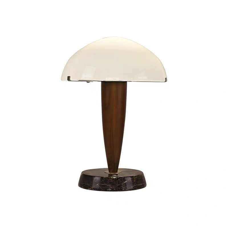 Traditional Vintage Wood Grain Mushroom-shaped Marble Ash Wood Glass 1-Light Table Lamp For Bedroom