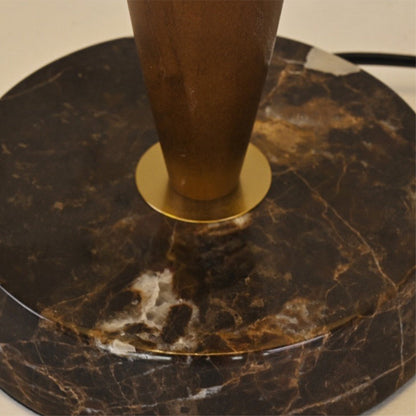 Traditional Vintage Wood Grain Mushroom-shaped Marble Ash Wood Glass 1-Light Table Lamp For Bedroom