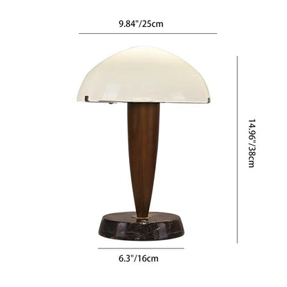 Traditional Vintage Wood Grain Mushroom-shaped Marble Ash Wood Glass 1-Light Table Lamp For Bedroom