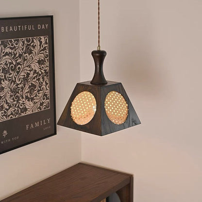 Modern Mid-Century Wabi-Sabi Trapezoid Ash Wood Alloy PC 1-Light Pendant Light For Living Room
