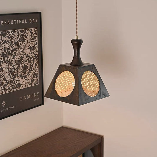 Modern Mid-Century Wabi-Sabi Trapezoid Ash Wood Alloy PC 1-Light Pendant Light For Living Room