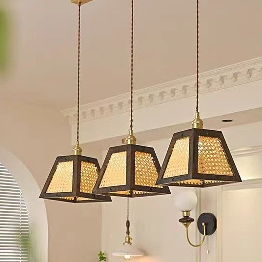 Modern Mid-Century Wabi-Sabi Trapezoid Ash Wood Alloy PC 1-Light Pendant Light For Living Room