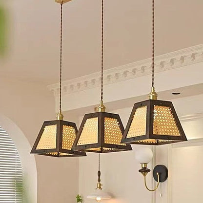 Modern Mid-Century Wabi-Sabi Trapezoid Ash Wood Alloy PC 1-Light Pendant Light For Living Room