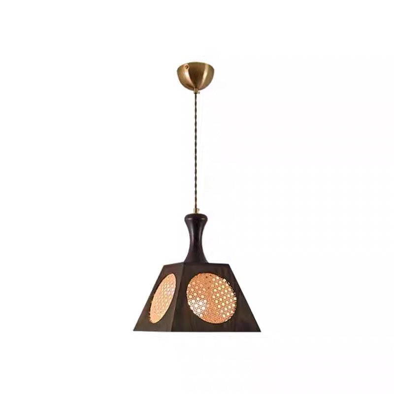 Modern Mid-Century Wabi-Sabi Trapezoid Ash Wood Alloy PC 1-Light Pendant Light For Living Room