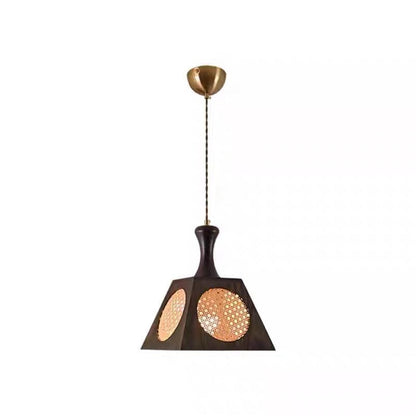 Modern Mid-Century Wabi-Sabi Trapezoid Ash Wood Alloy PC 1-Light Pendant Light For Living Room